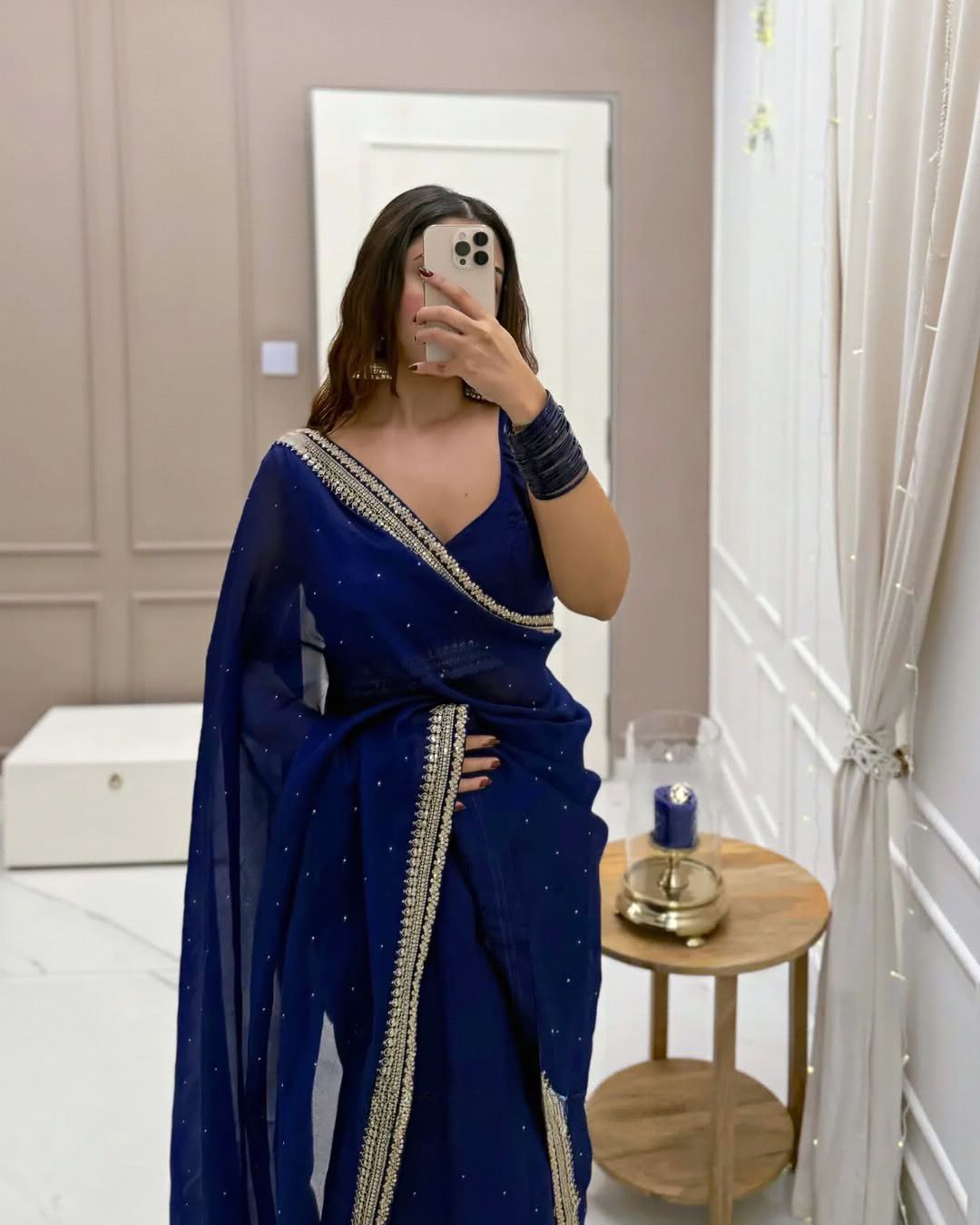 Blue Organza Silk Saree with Designer Lace Saree