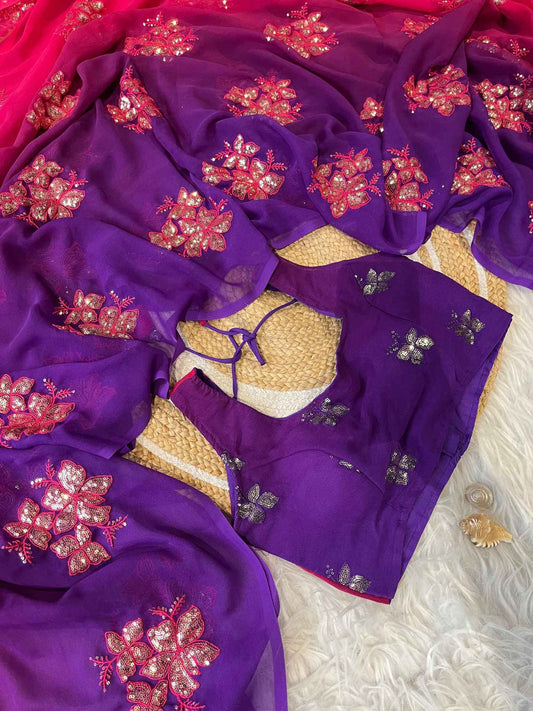 Bollywood Style Shiffon Saree with Multi Colour and Sequence Work