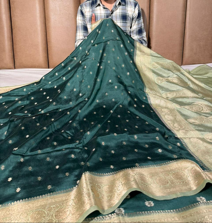 Bottle Green Goft Georgette Traditional Banarasi Saree