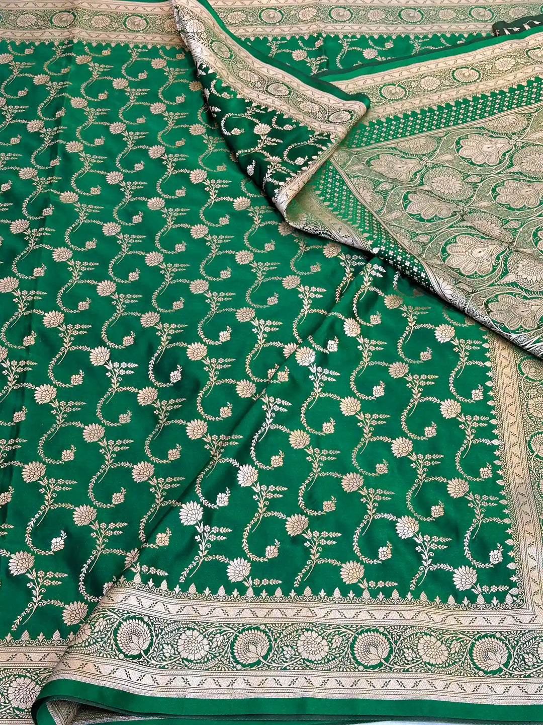 Bottle Green Mashru Katan Silk Banarasi Saree