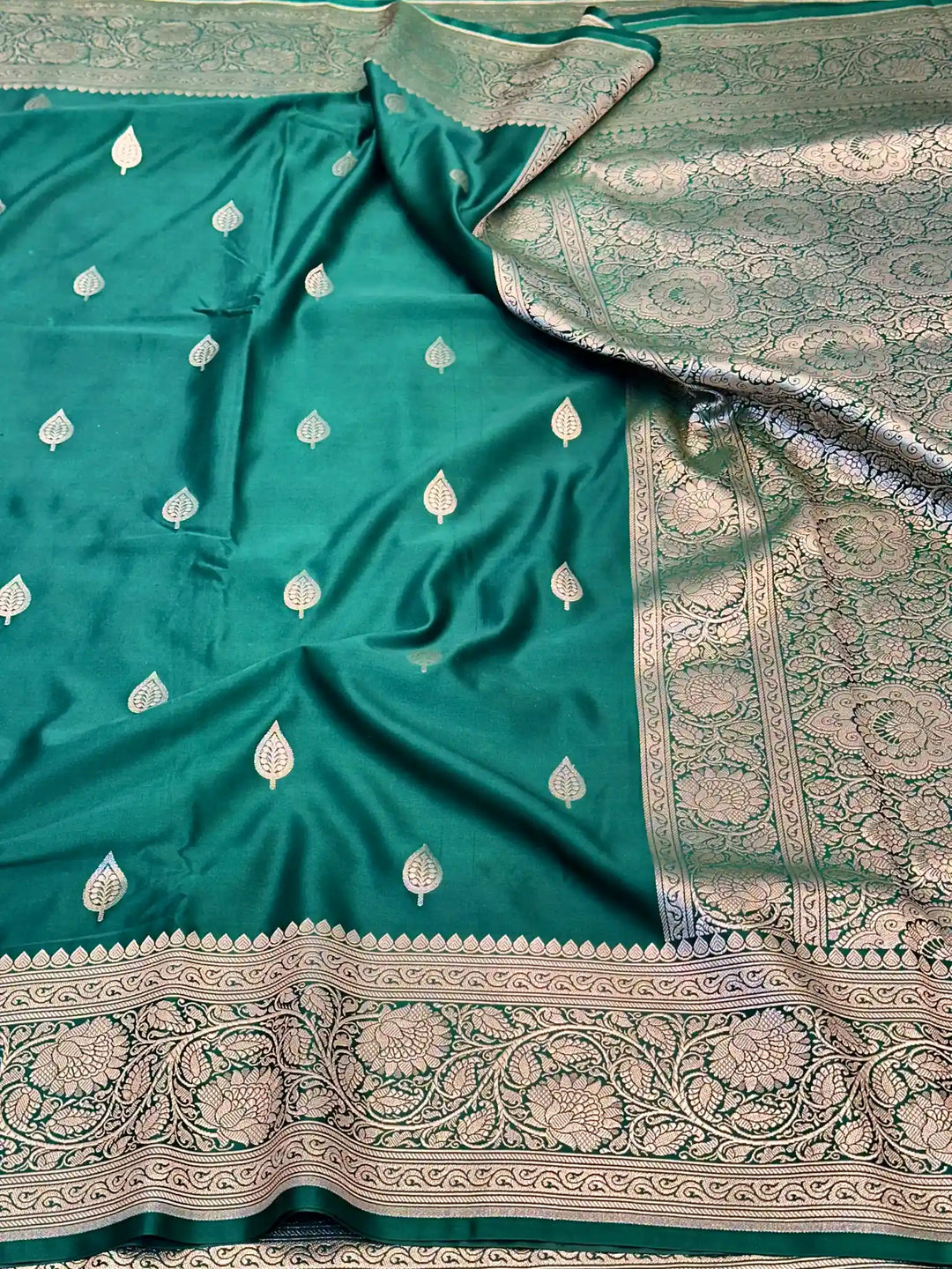 Bottle Green Motifs Weave Mashru Katan Saree
