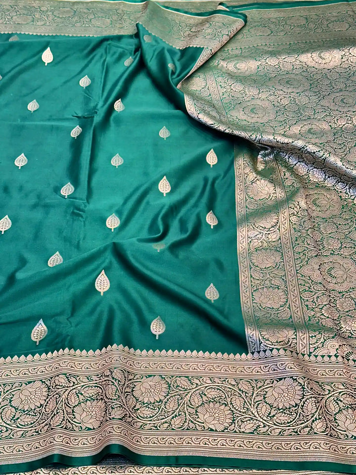 Bottle Green Motifs Weave Mashru Katan Saree