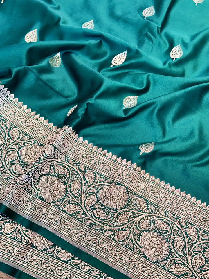 Bottle Green Motifs Weave Mashru Katan Saree