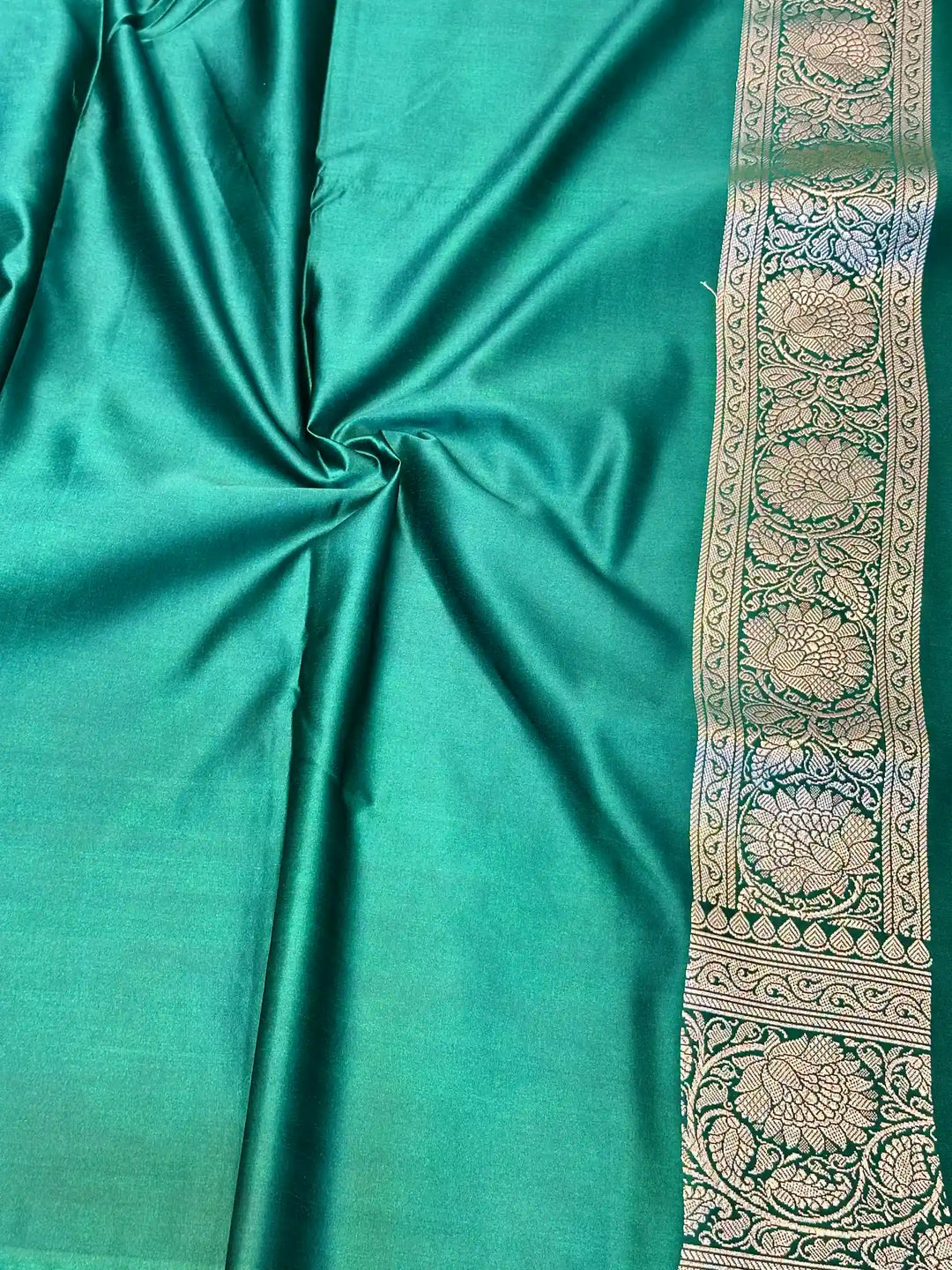 Bottle Green Motifs Weave Mashru Katan Saree
