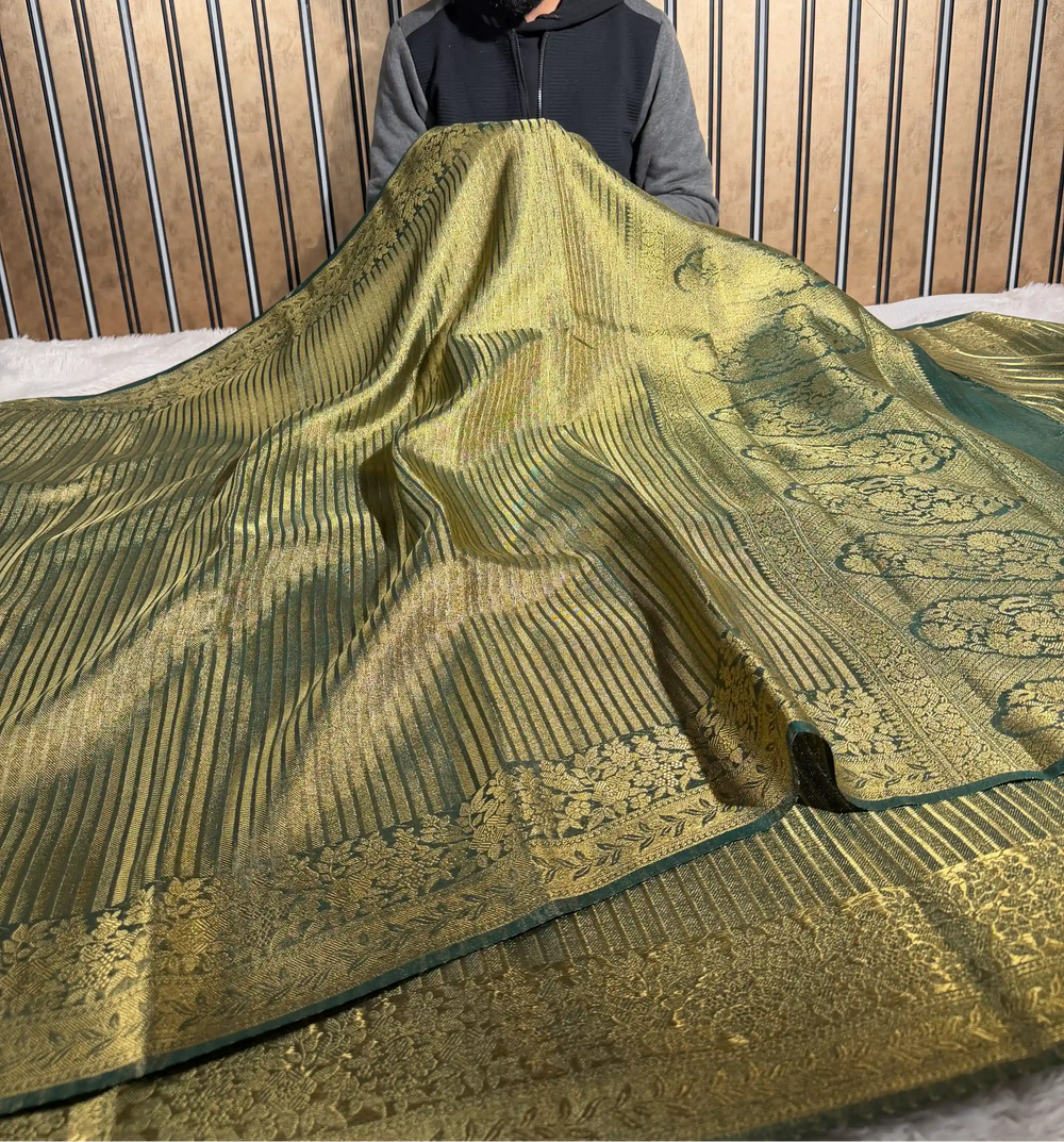 Bottle Green Tissue Silk Heritage Weave Banarasi Saree