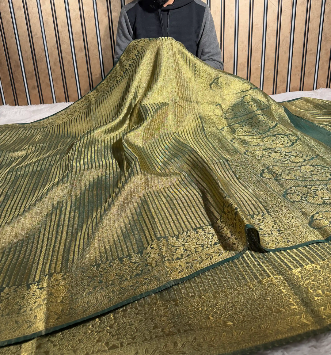 Bottle Green Tissue Silk Heritage Weave Banarasi Saree