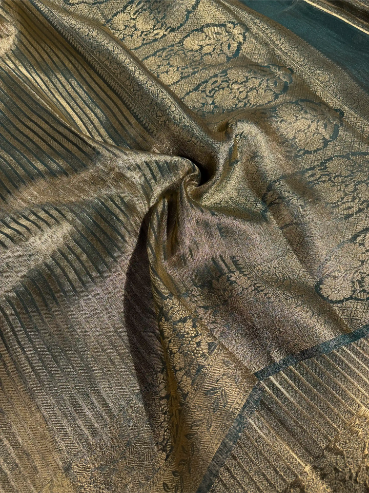 Bottle Green Tissue Silk Heritage Weave Banarasi Saree