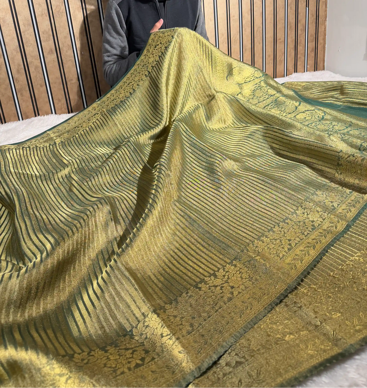 Bottle Green Tissue Silk Heritage Weave Banarasi Saree