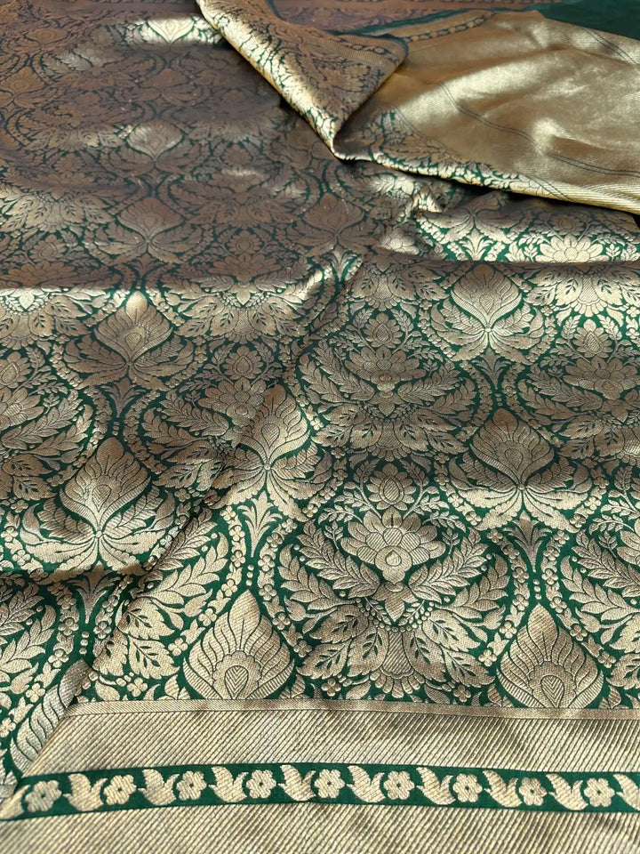 Bottle Green Brocade Pure Katan Silk Banarasi Saree