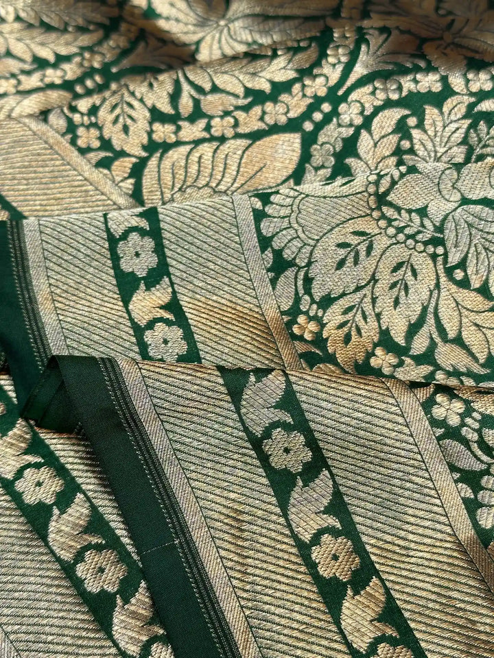 Bottle Green Brocade Pure Katan Silk Banarasi Saree