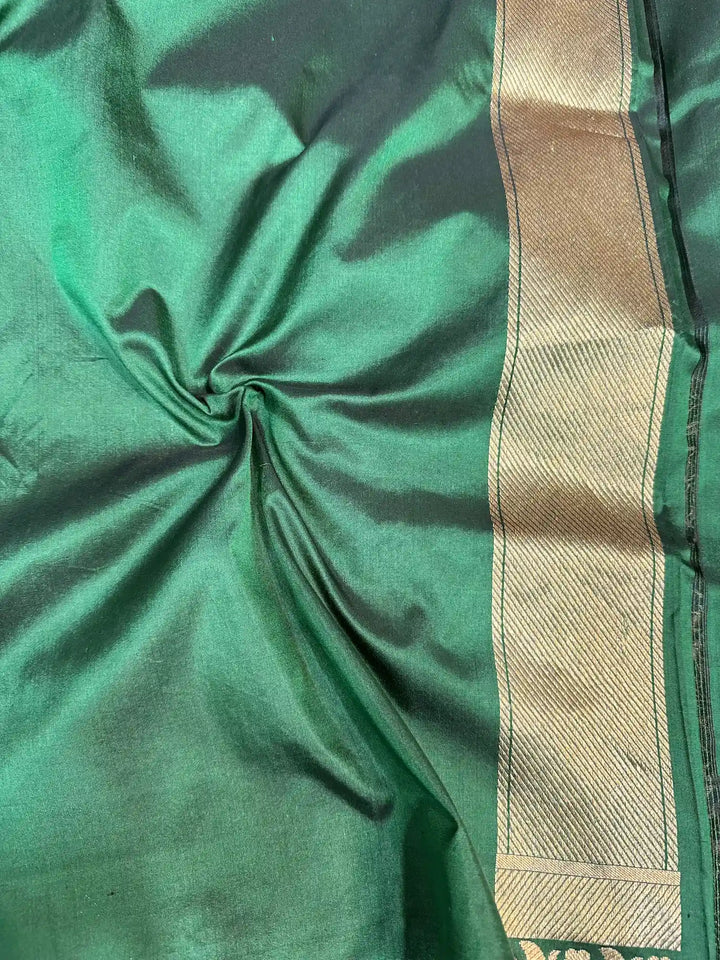 Bottle Green Brocade Pure Katan Silk Banarasi Saree