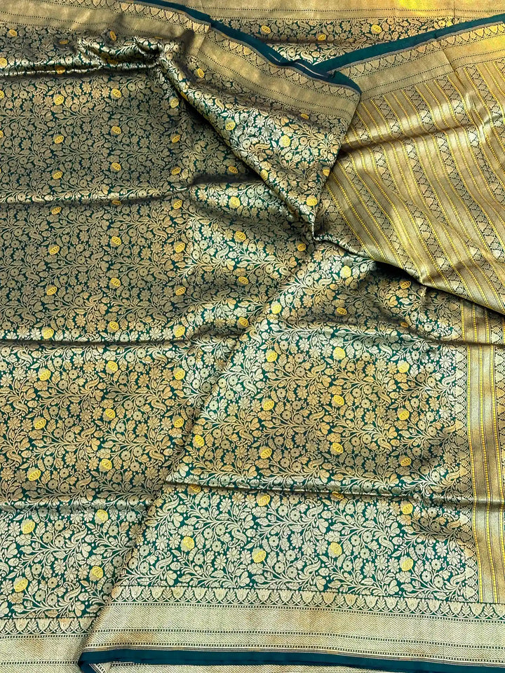 Bottle Green Meenakari Brocade Katan Silk Saree