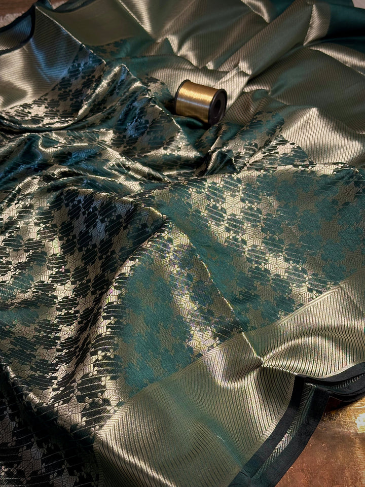 Bottle green Softsilk brocade saree