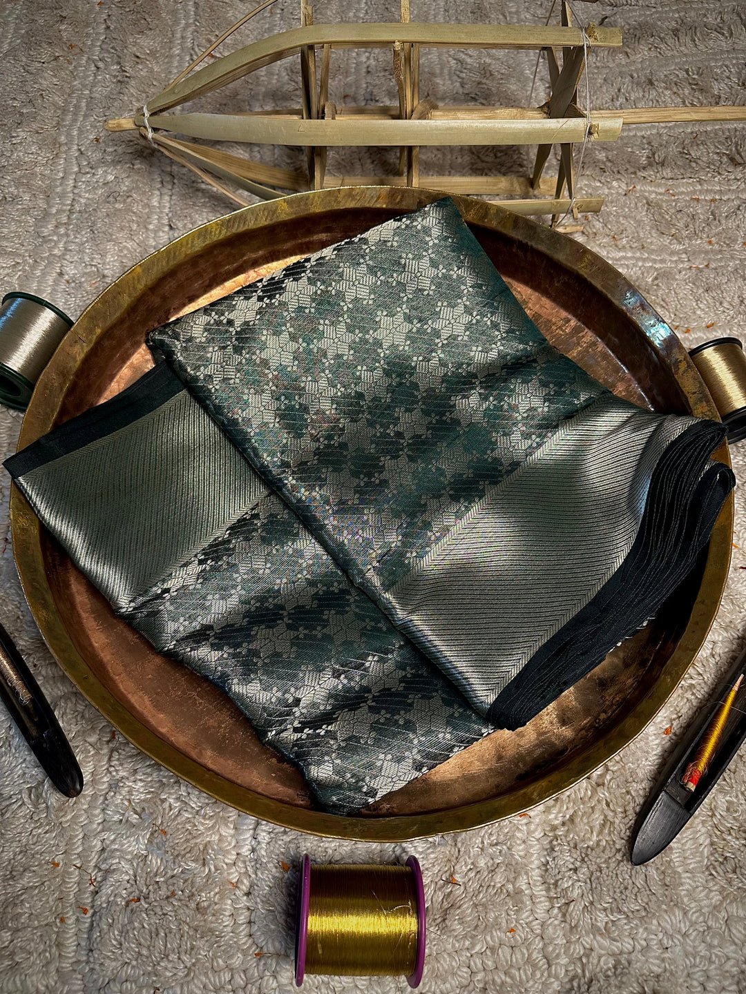 Bottle green Softsilk brocade saree