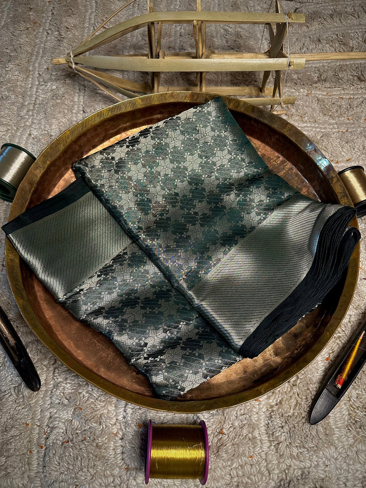 Bottle green Softsilk brocade saree