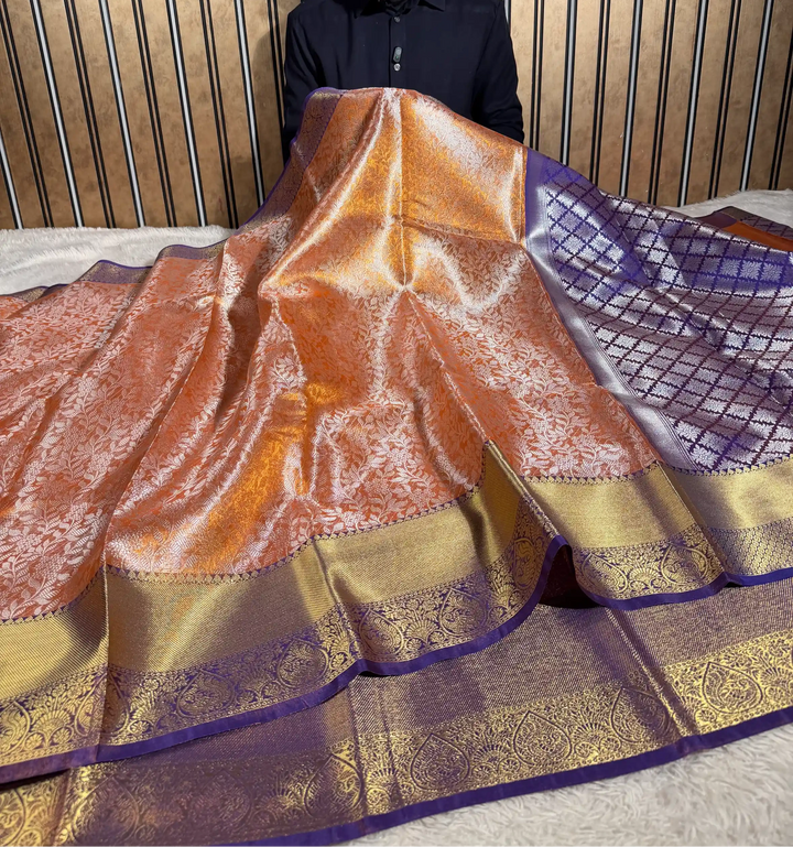 Bridal Kanjivaram Embossed Tissue Silk Saree