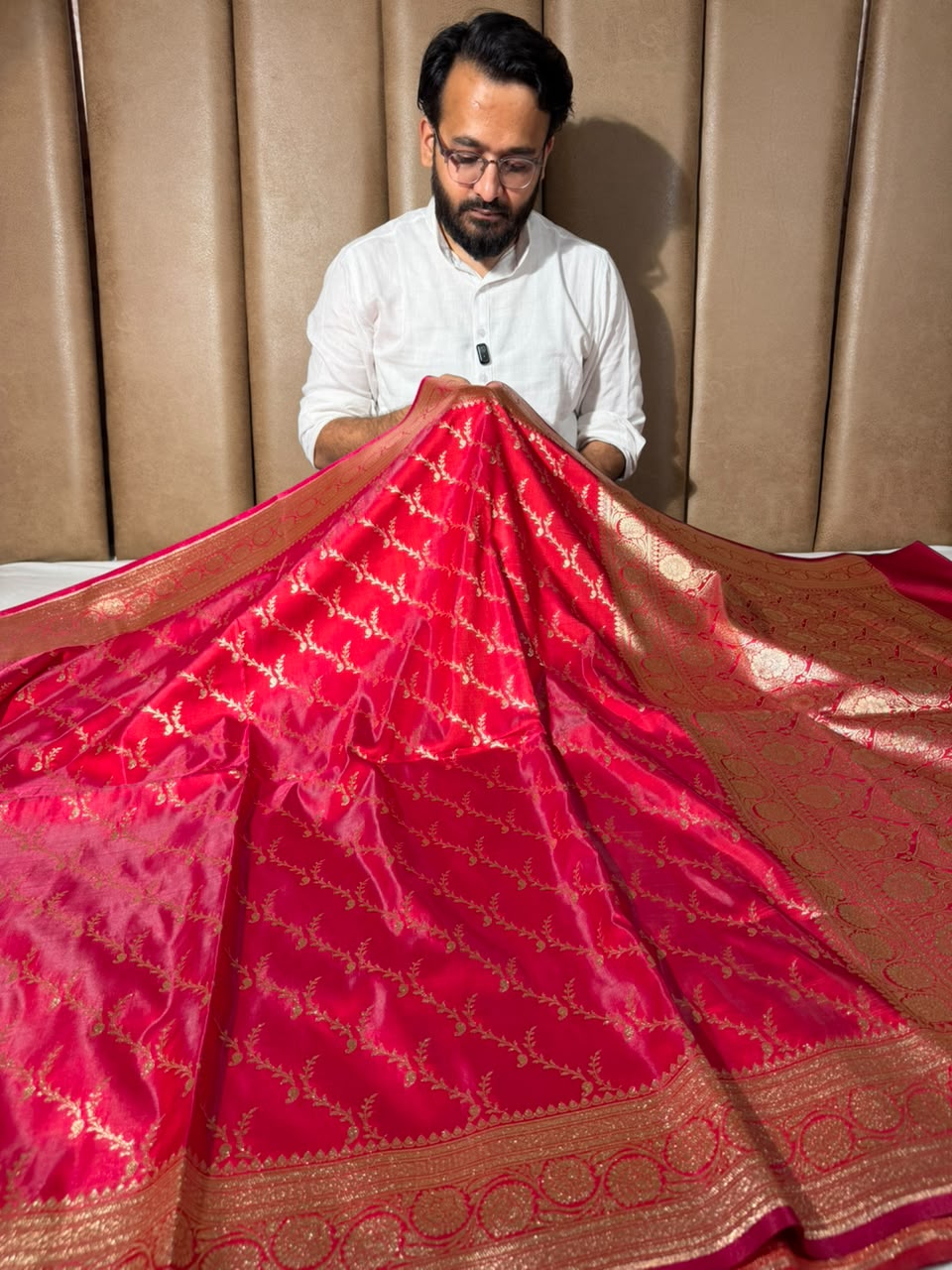 Bridal Rani Satin Silk Intricate Banarasi Saree