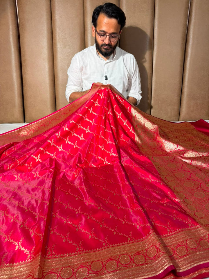 Bridal Rani Satin Silk Intricate Banarasi Saree