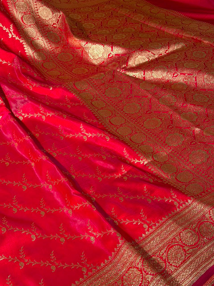 Bridal Rani Satin Silk Intricate Banarasi Saree