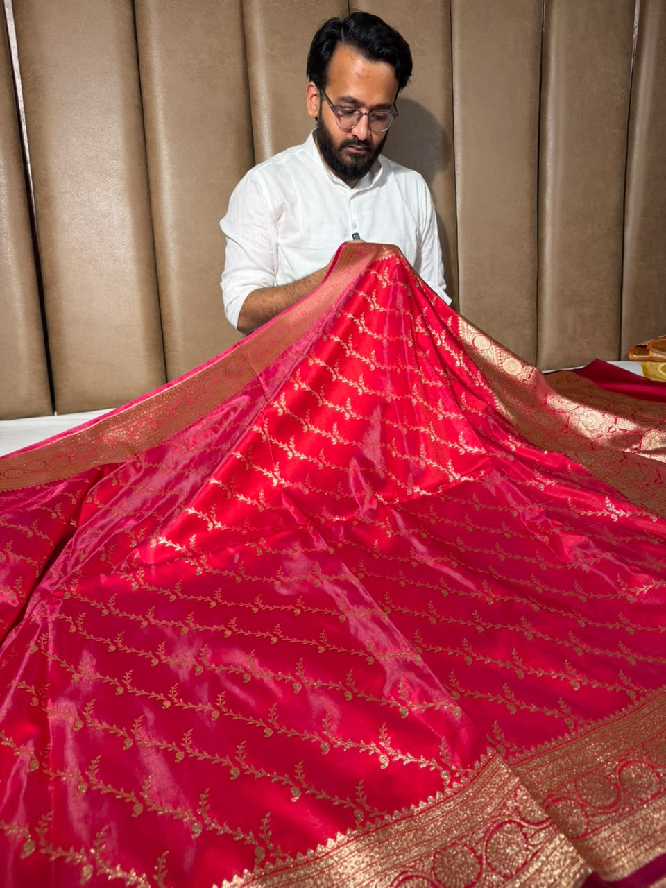Bridal Rani Satin Silk Intricate Banarasi Saree