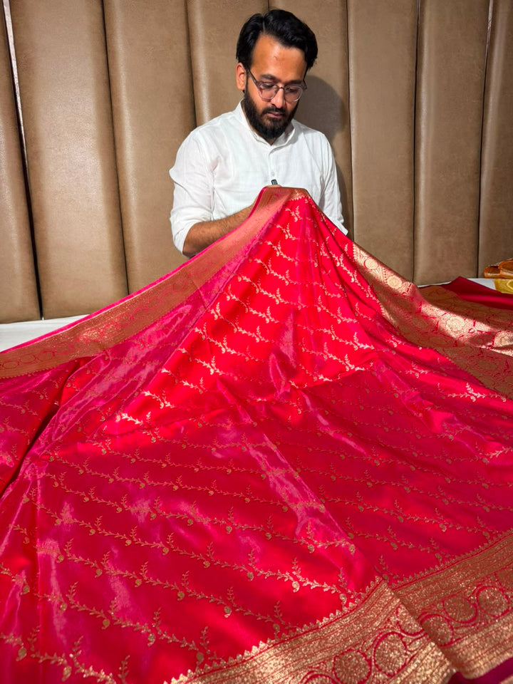 Bridal Rani Satin Silk Intricate Banarasi Saree