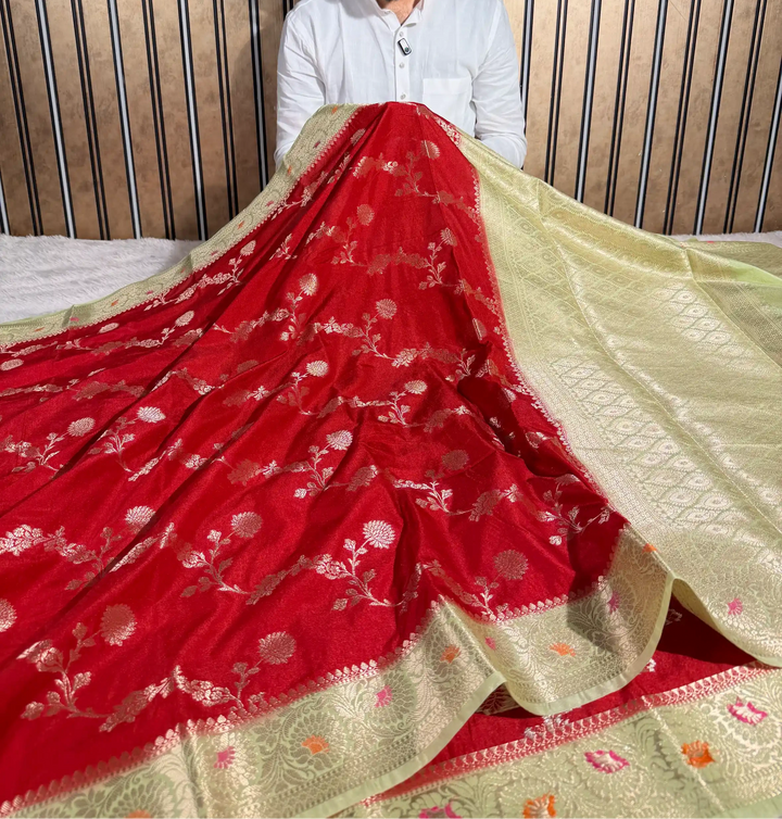 Bridal Red Chinia Silk Heritage Weave Banarasi saree
