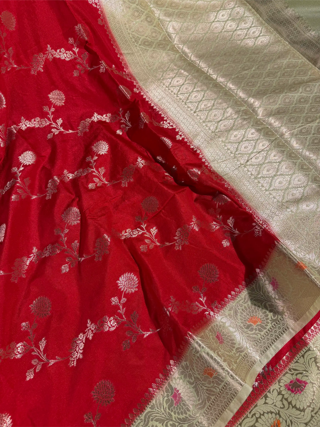 Bridal Red Chinia Silk Heritage Weave Banarasi saree
