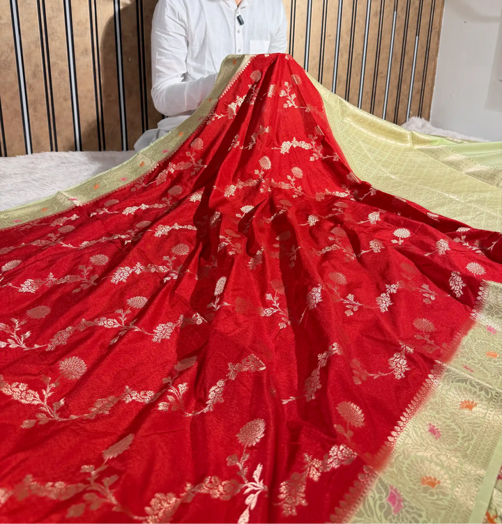Bridal Red Chinia Silk Heritage Weave Banarasi saree