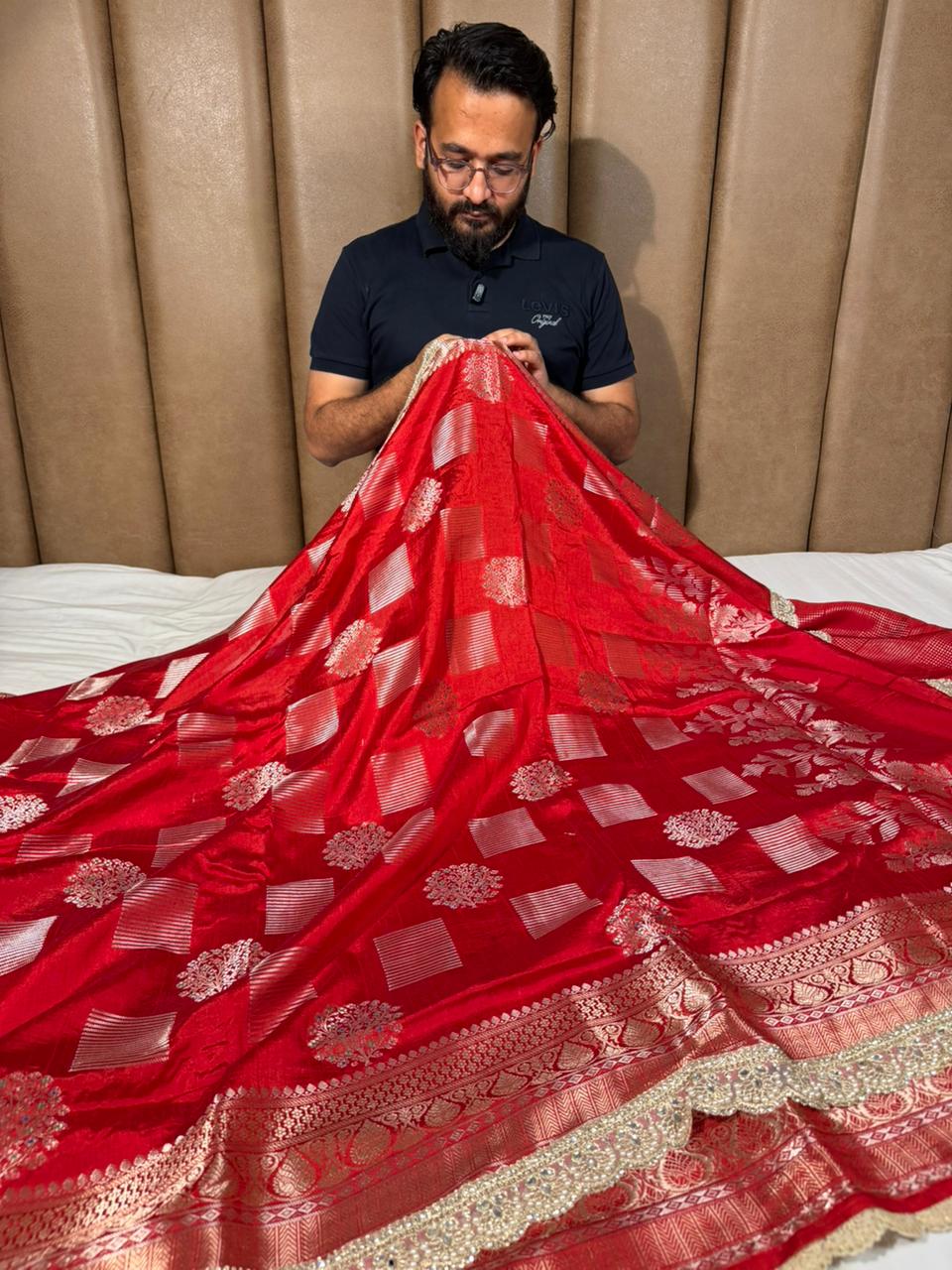 Bridal Red Dupion Silk Premium Designer Saree