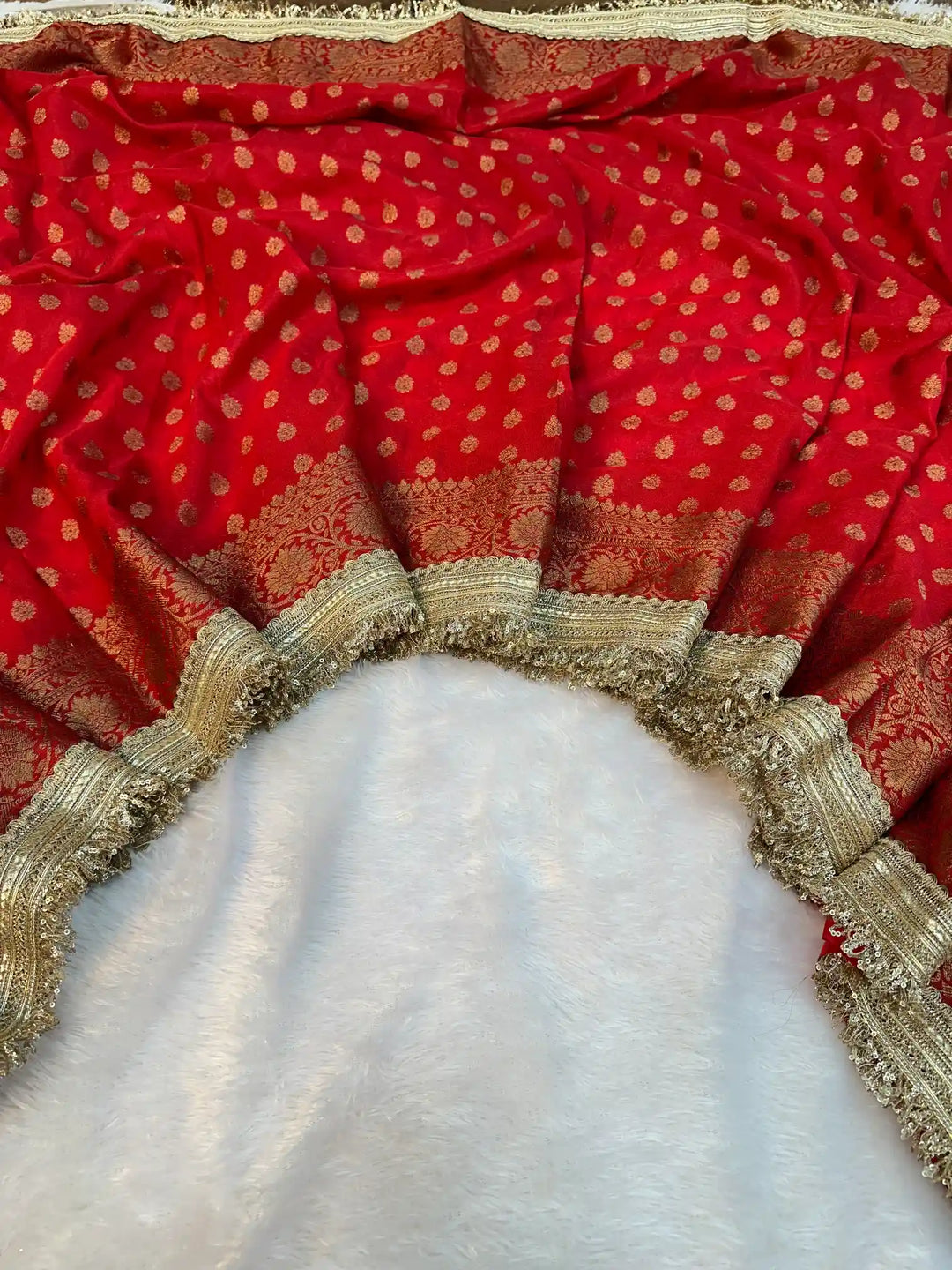 Bridal Red Georgette Silk Lace Work Banarasi Saree