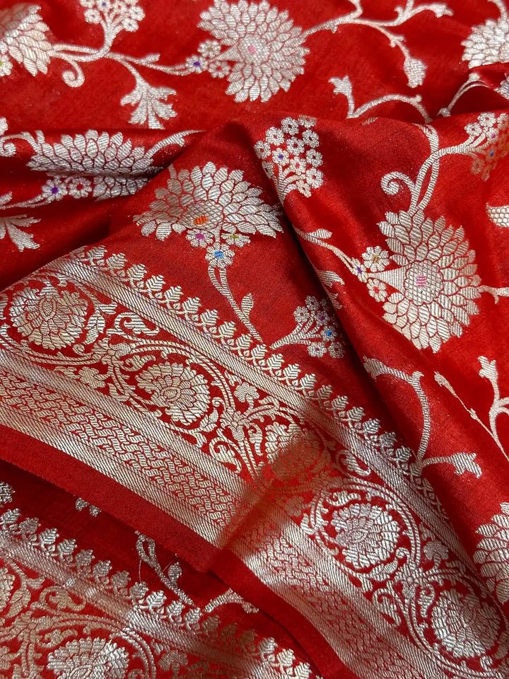 Bridal Red Intricate Meenakari Chiniya Silk Banarasi Saree