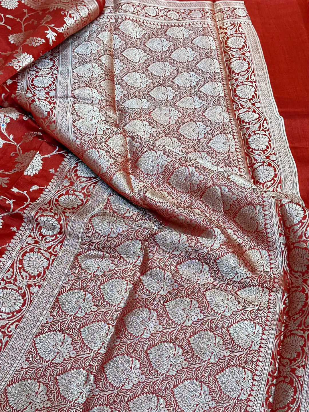 Bridal Red Intricate Meenakari Chiniya Silk Banarasi Saree