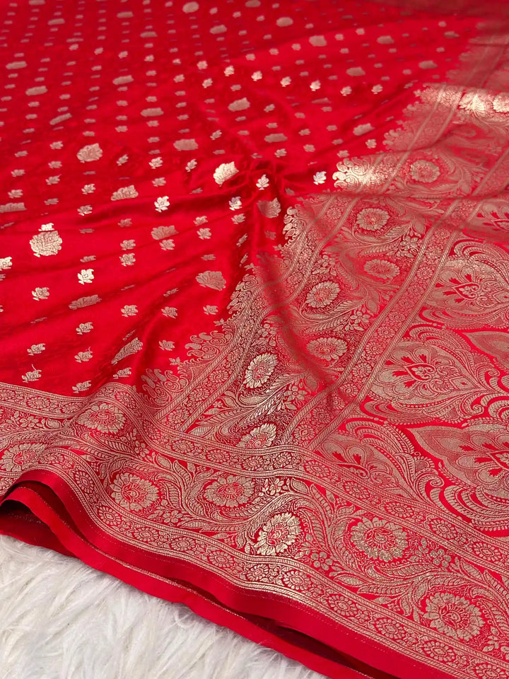 Bridal Red Intricate Weave Mashru Katan Saree