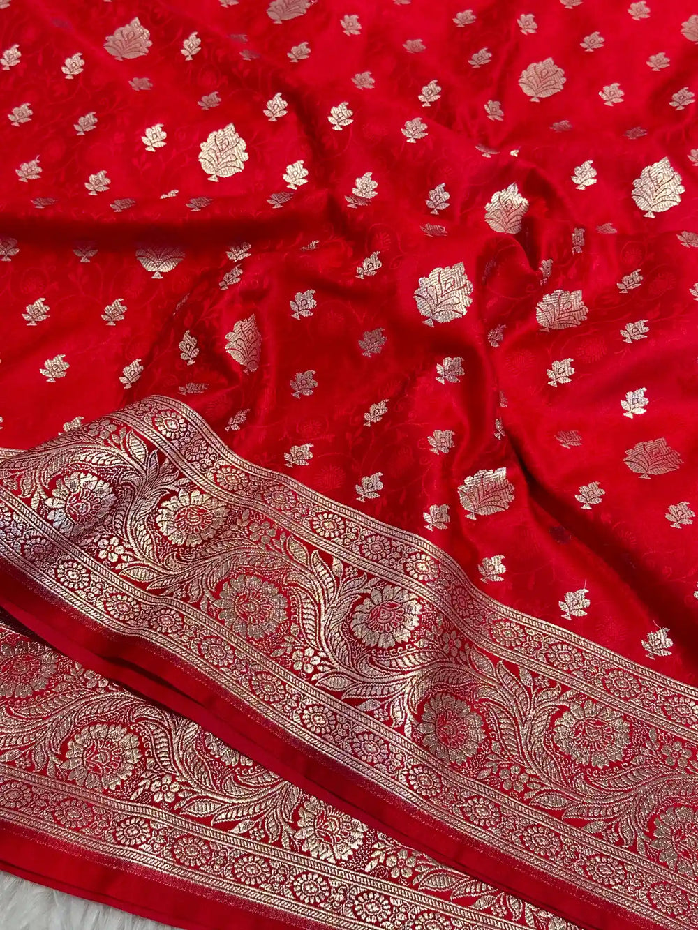 Bridal Red Intricate Weave Mashru Katan Saree