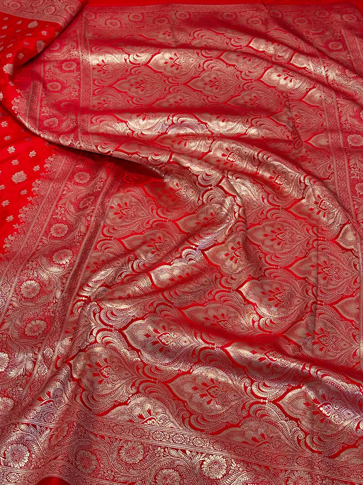 Bridal Red Intricate Weave Mashru Katan Saree