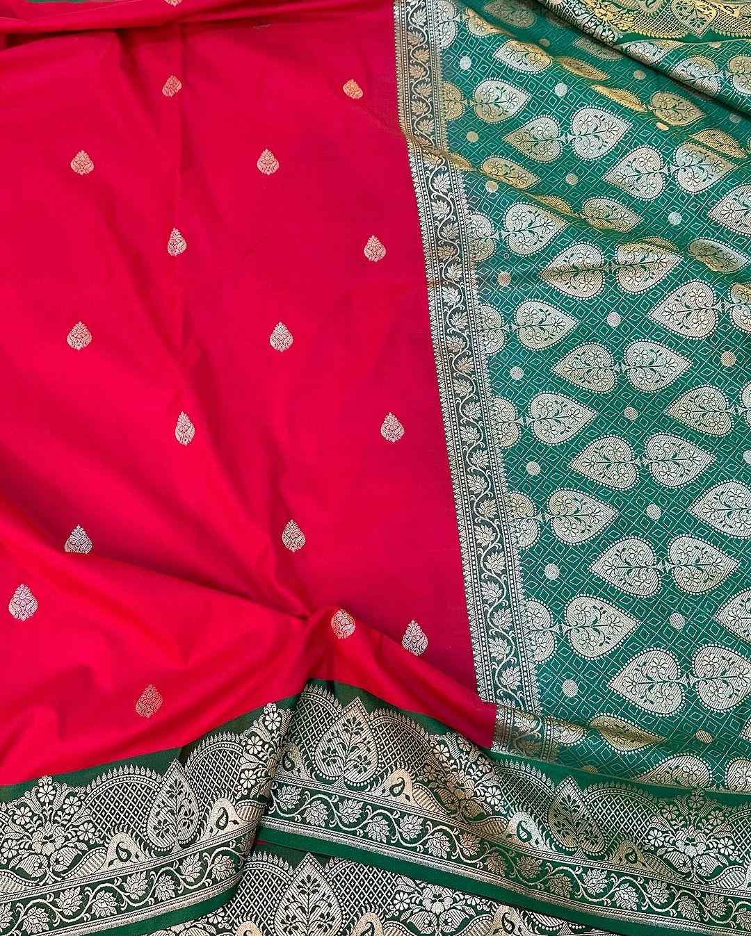 Bridal Red Katan Silk Handloom Banarasi Saree