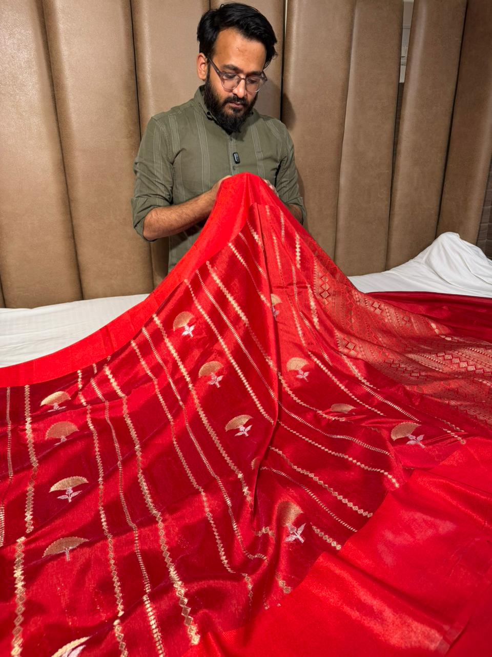 Bridal Red Mango Silk Heritage Banarasi Saree