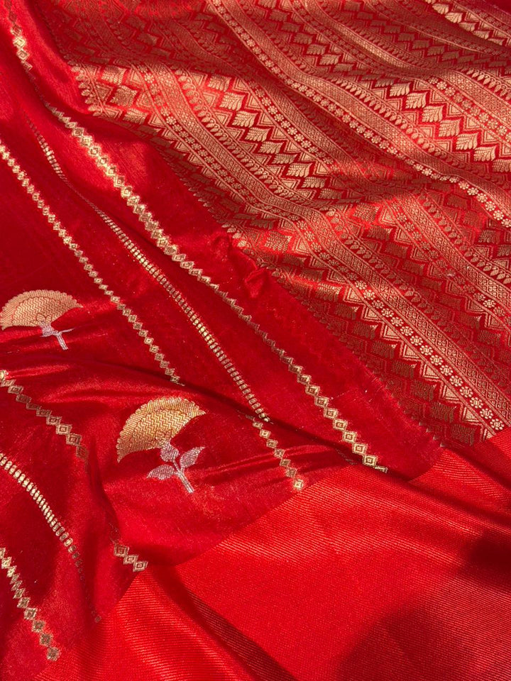 Bridal Red Mango Silk Heritage Banarasi Saree