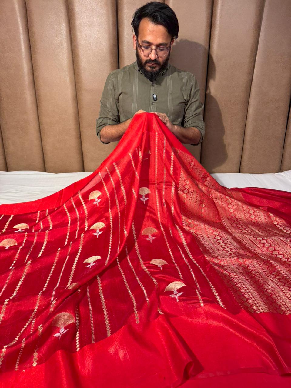 Bridal Red Mango Silk Heritage Banarasi Saree