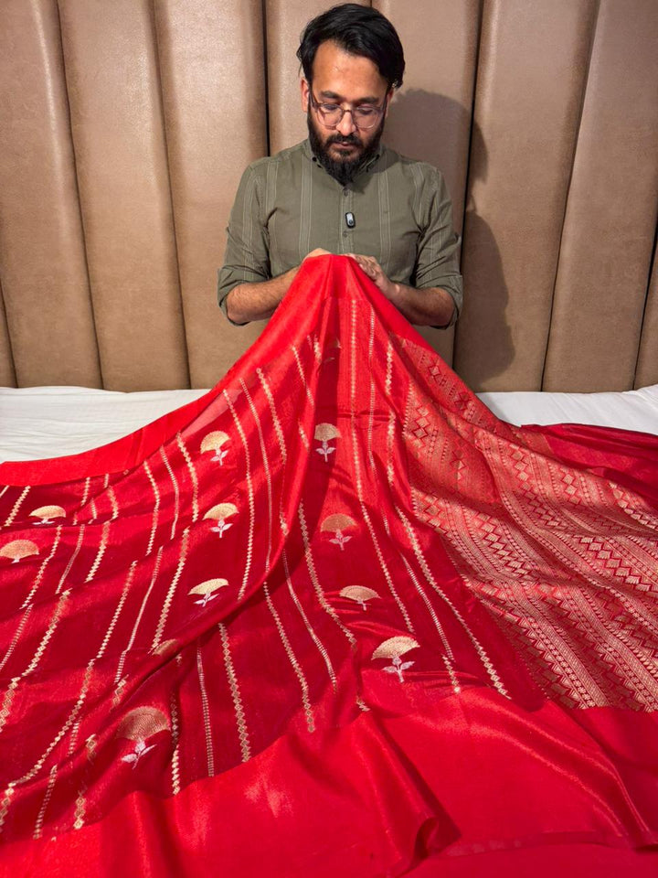 Bridal Red Mango Silk Heritage Banarasi Saree