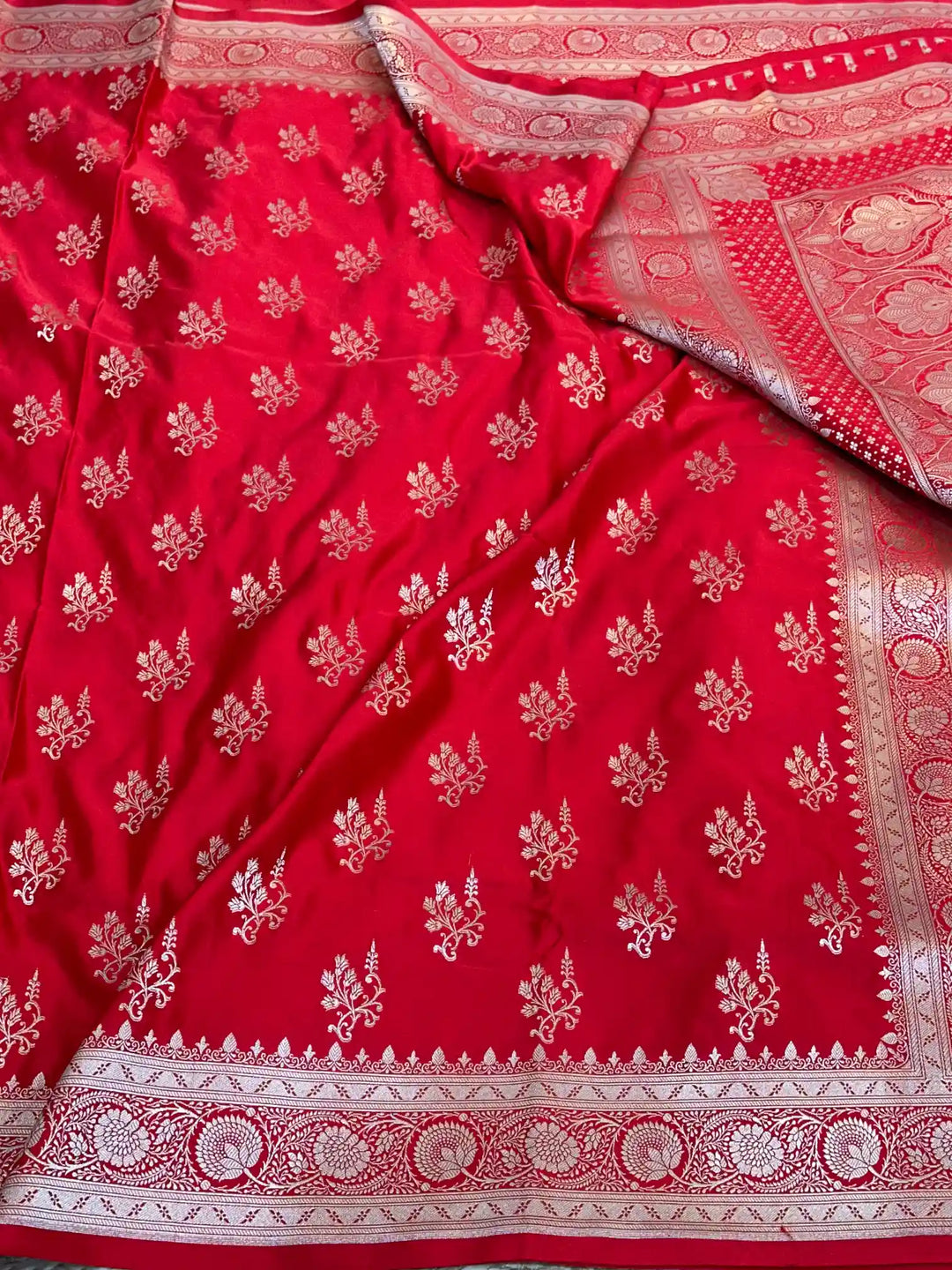 Bridal Red Mashru Katan Silk Banarasi Saree