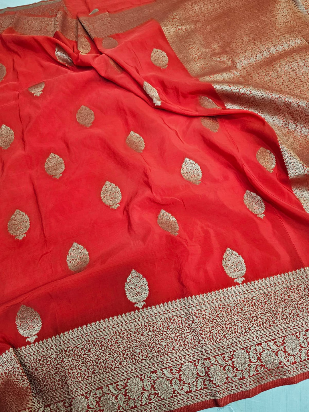 Bridal Red Mashru Katan Silk Banarasi Saree