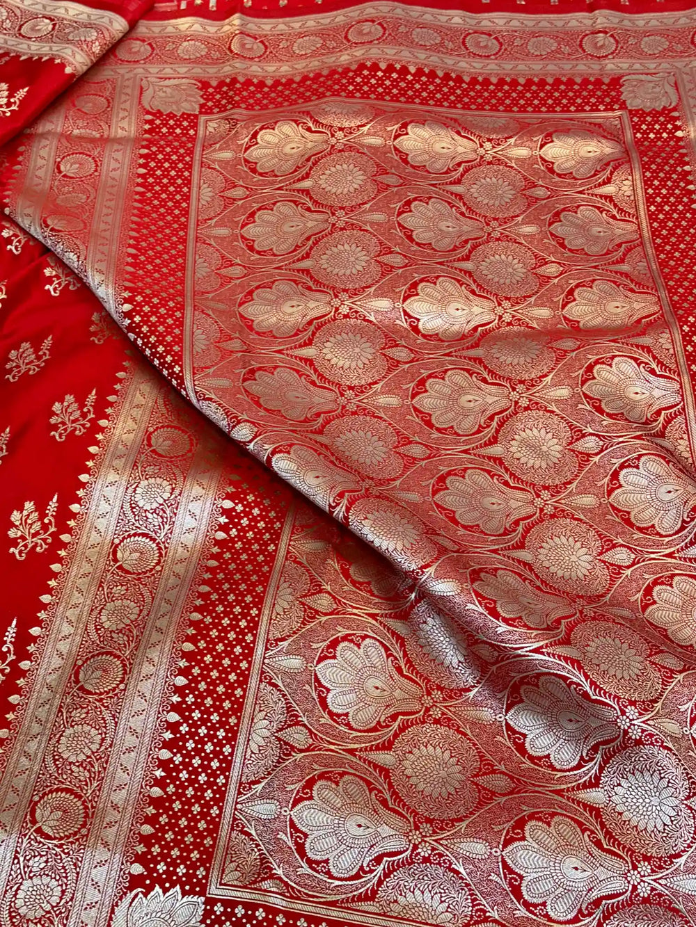 Bridal Red Mashru Katan Silk Banarasi Saree