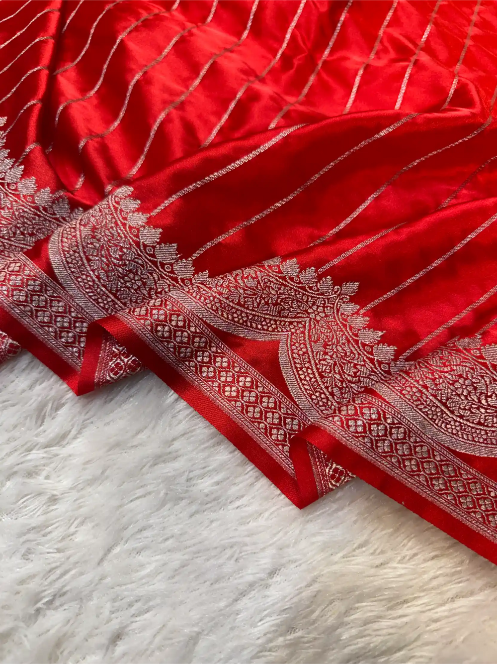 Bridal Red Mashru Katan Silk Contemporary Weave Banarasi Saree