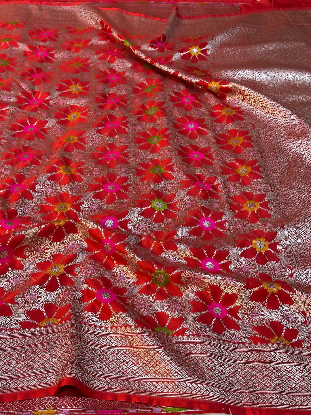 Bridal Red Mashru Katan Silk Eccentric Meenakari Banarasi Saree