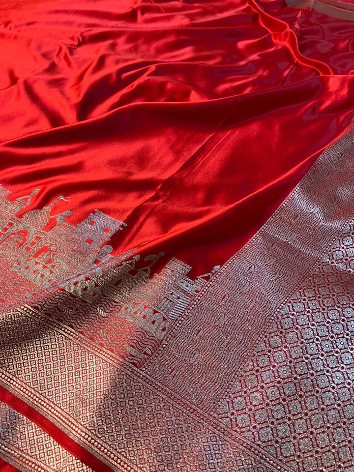 Bridal Red Mashru Katan Silk Ghats of Banaras Weave Banarasi Saree