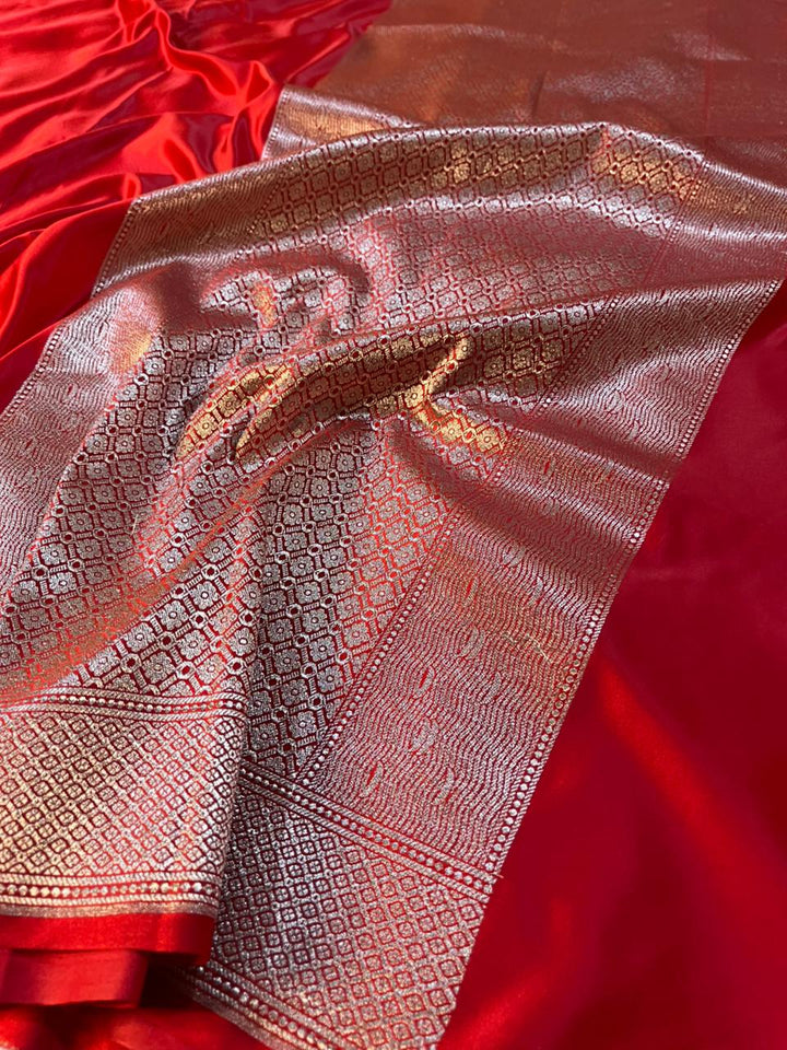 Bridal Red Mashru Katan Silk Ghats of Banaras Weave Banarasi Saree