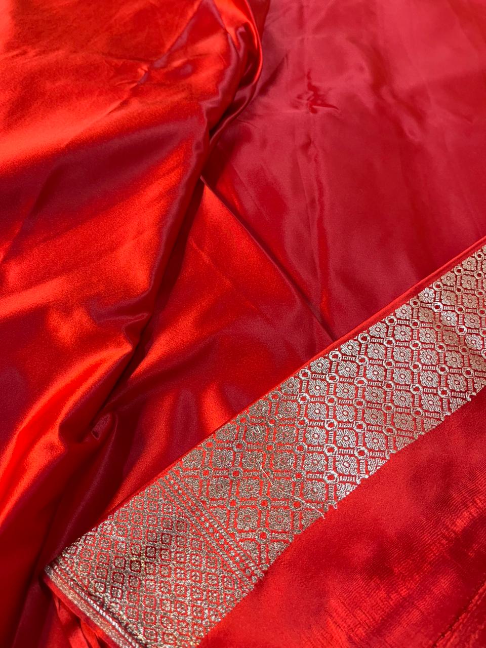 Bridal Red Mashru Katan Silk Ghats of Banaras Weave Banarasi Saree