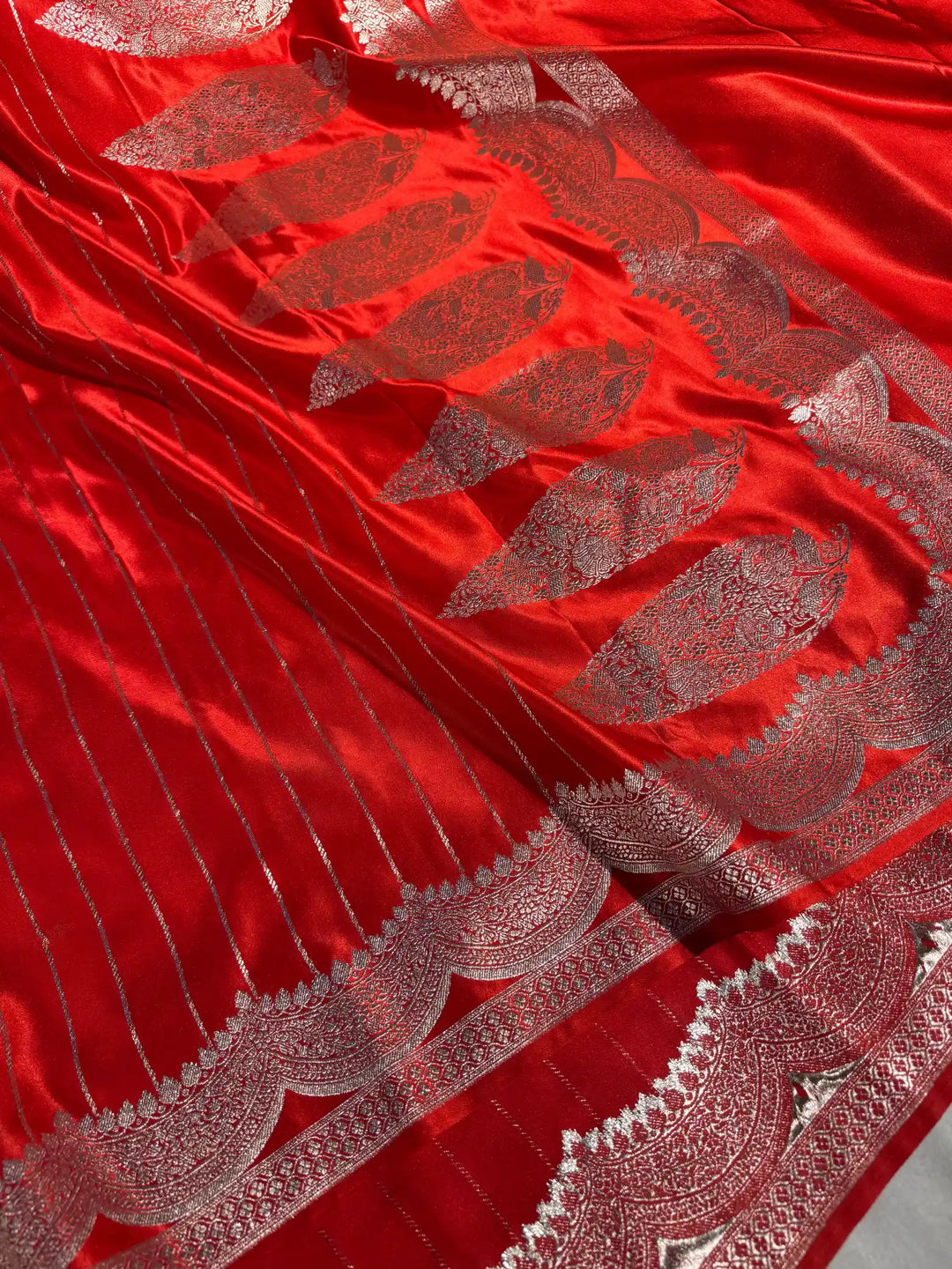 Bridal Red Mashru Katan Silk Heritage Weave Banarasi Saree