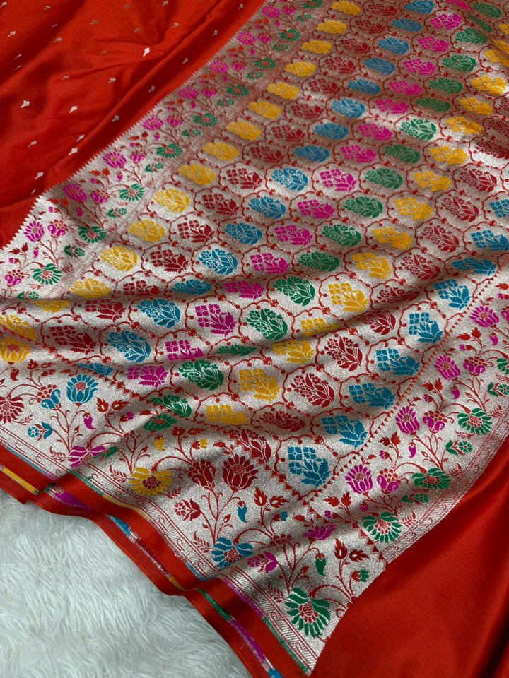 Bridal Red Mashru Katan Silk Paithani Banarasi Saree